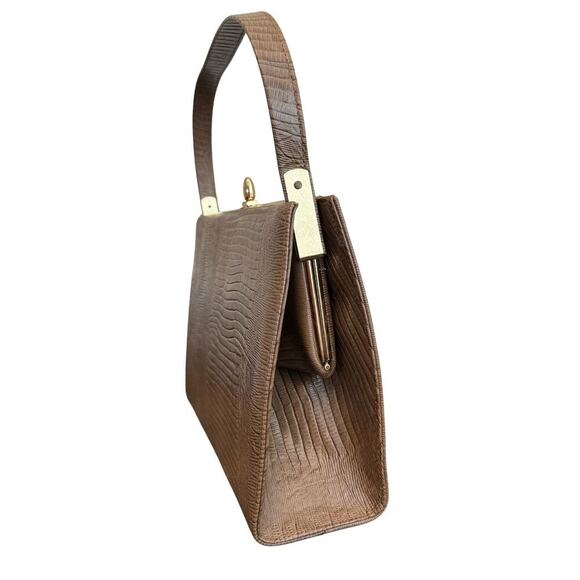 Vintage Berne of California Womens Lizzard Embossed Tan Handbag - Picture 4 of 9